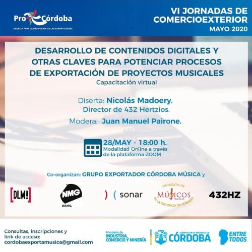 Charla en vivo: "Desarrollo de contenidos digitales y otras claves para potenciar procesos de exportación de proyectos musicales"